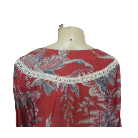 New w Tags, Loft XS Red Floral Lace Cotton Peasant Style Blouse - Picture 5 of 6